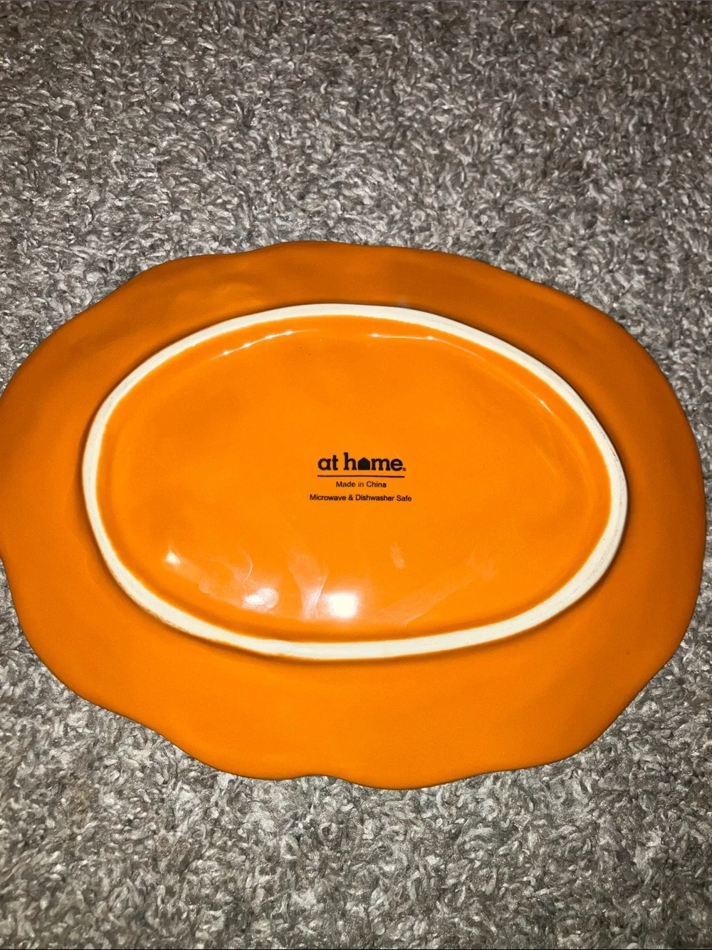 At Home Orange Ceramic Pumpkin Serving Plate - Holiday Decor 9”